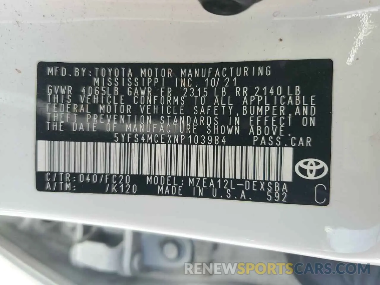 14 Фотография поврежденного автомобиля 5YFS4MCEXNP103984 TOYOTA COROLLA 2022