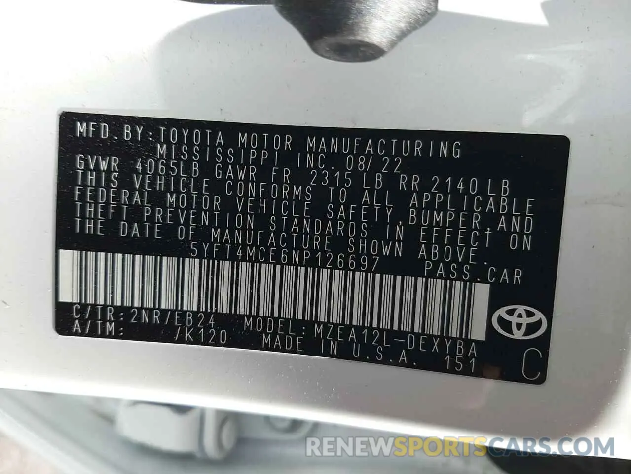 13 Фотография поврежденного автомобиля 5YFT4MCE6NP126697 TOYOTA COROLLA 2022
