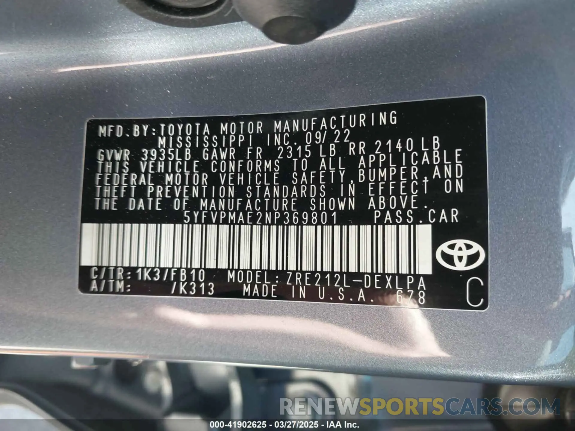 9 Фотография поврежденного автомобиля 5YFVPMAE2NP369801 TOYOTA COROLLA 2022