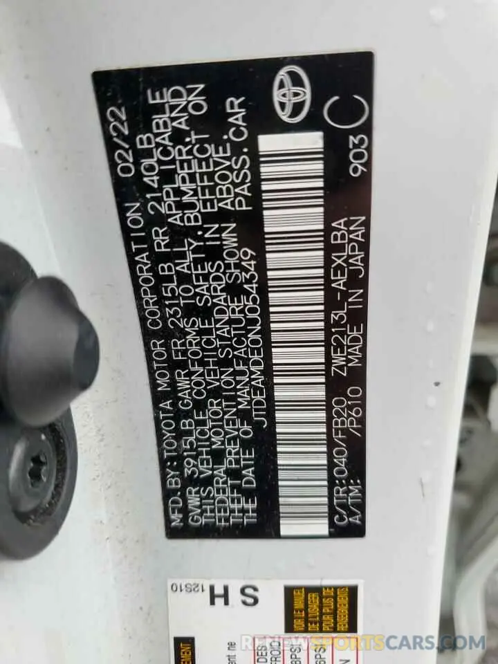 13 Фотография поврежденного автомобиля JTDEAMDE0NJ054349 TOYOTA COROLLA 2022