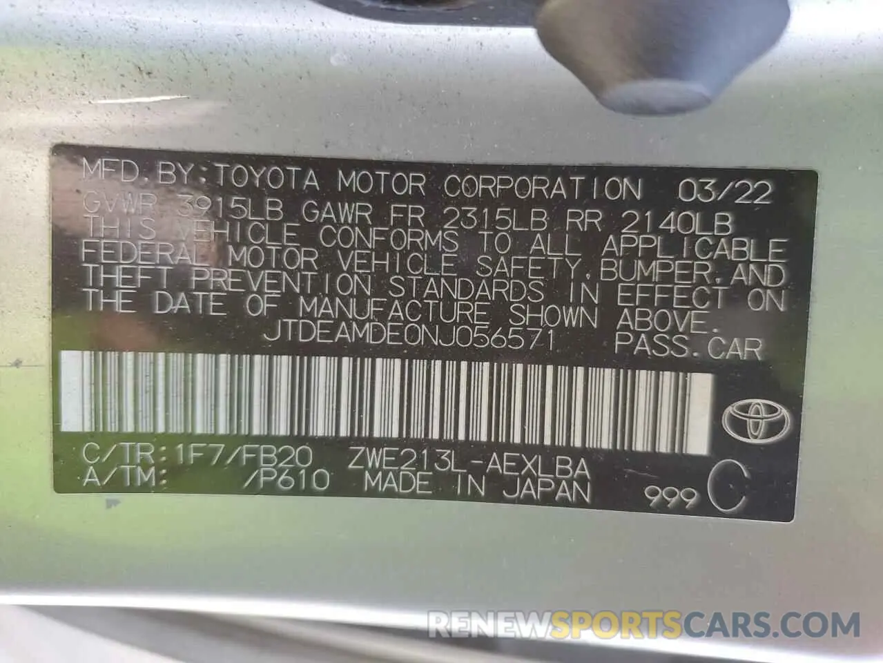 12 Photograph of a damaged car JTDEAMDE0NJ056571 TOYOTA COROLLA 2022