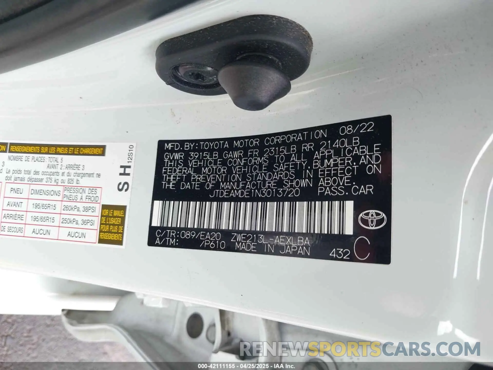 9 Фотография поврежденного автомобиля JTDEAMDE1N3013720 TOYOTA COROLLA 2022