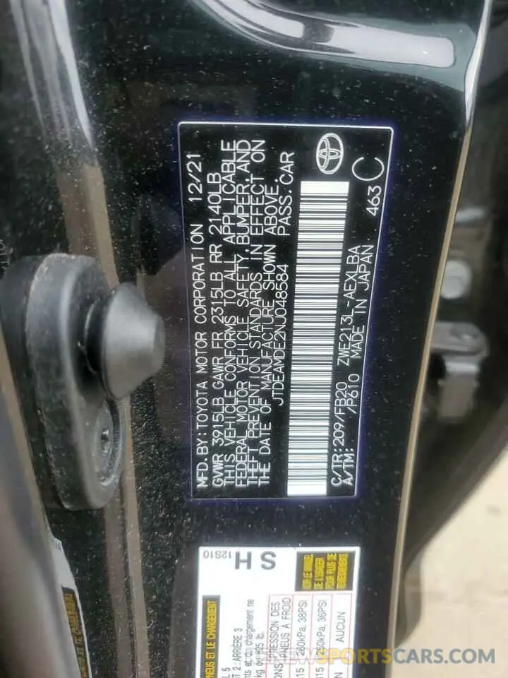 12 Photograph of a damaged car JTDEAMDE2NJ048584 TOYOTA COROLLA 2022