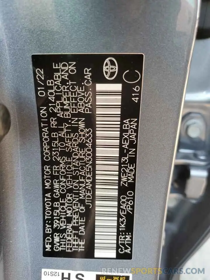 13 Фотография поврежденного автомобиля JTDEAMDE5N3004633 TOYOTA COROLLA 2022
