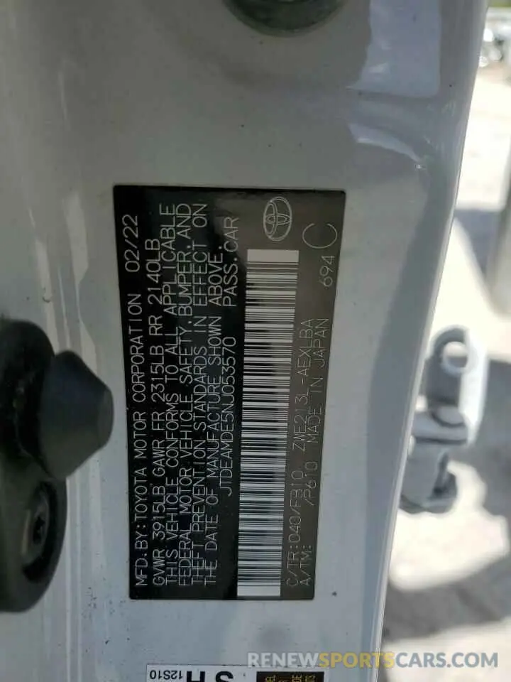 13 Photograph of a damaged car JTDEAMDE5NJ053570 TOYOTA COROLLA 2022