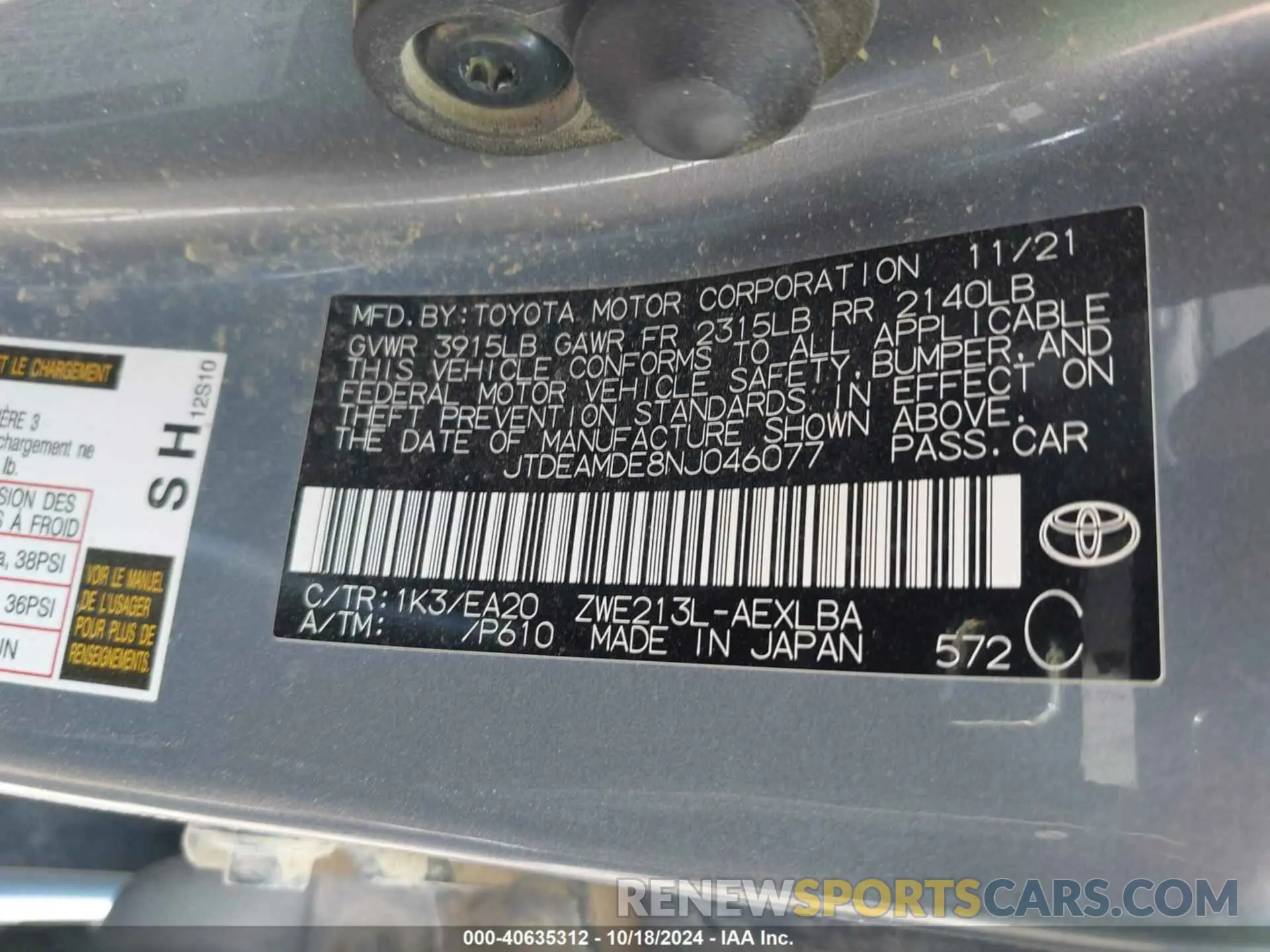 9 Фотография поврежденного автомобиля JTDEAMDE8NJ046077 TOYOTA COROLLA 2022