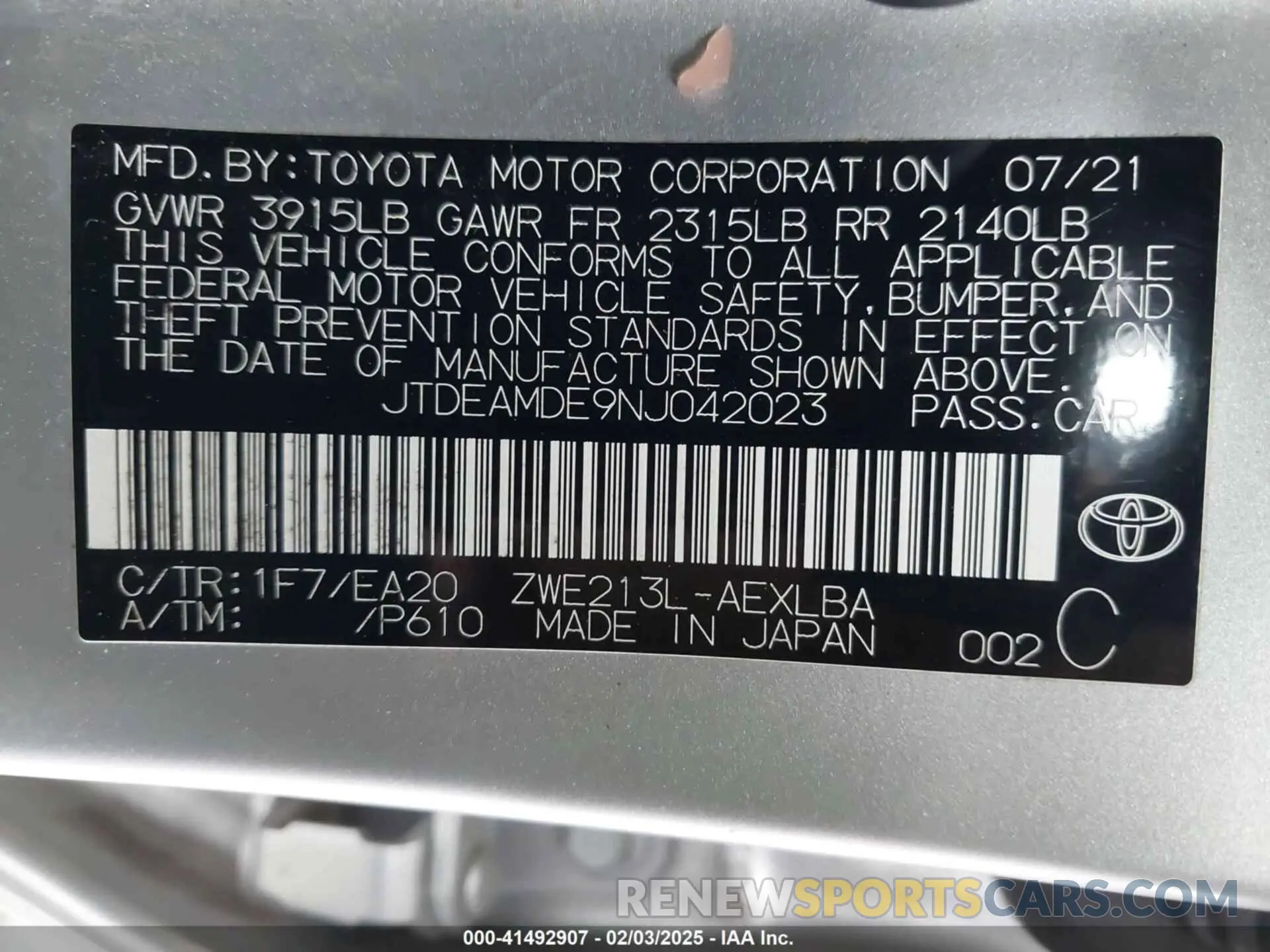 9 Фотография поврежденного автомобиля JTDEAMDE9NJ042023 TOYOTA COROLLA 2022