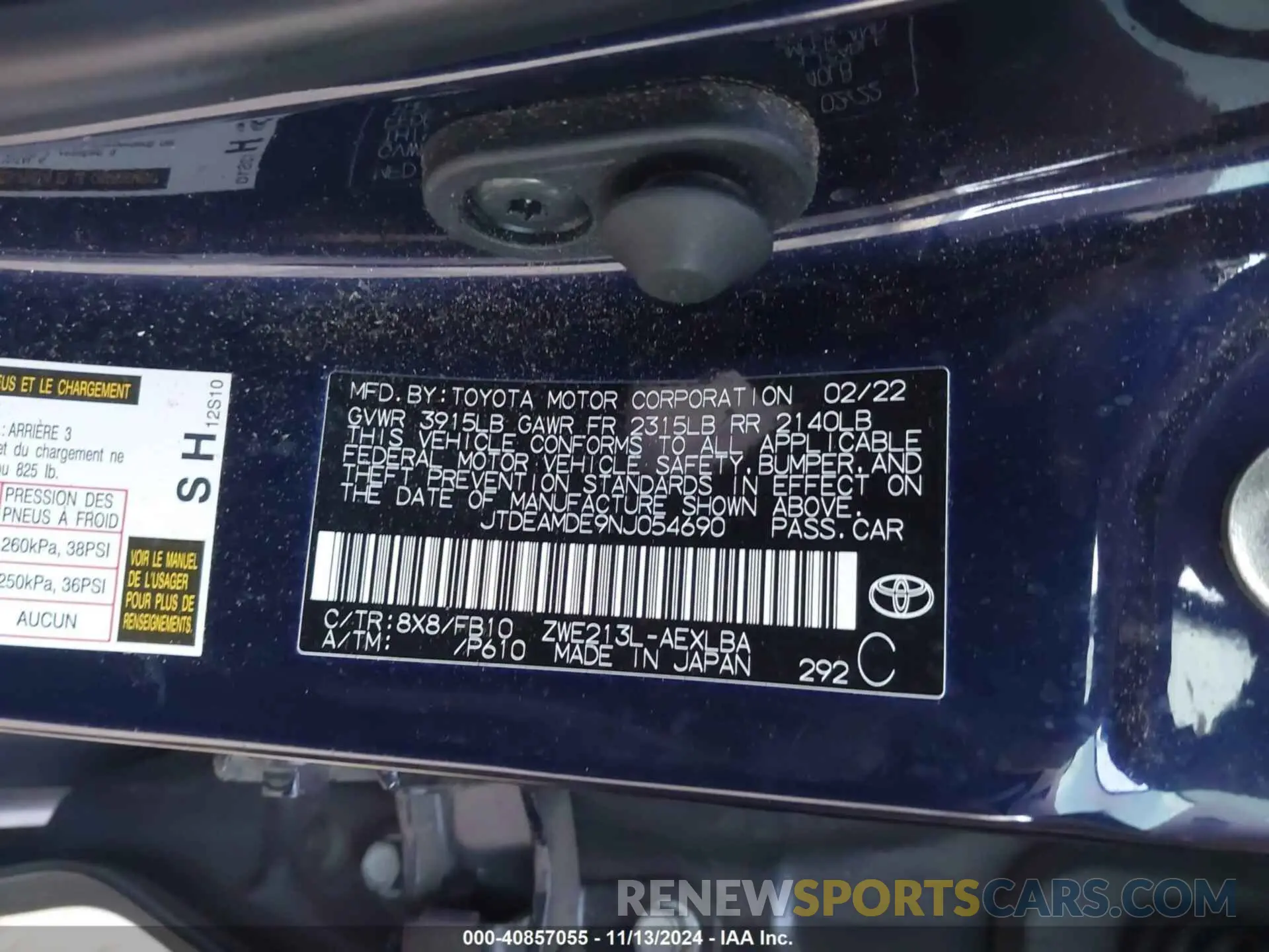9 Photograph of a damaged car JTDEAMDE9NJ054690 TOYOTA COROLLA 2022