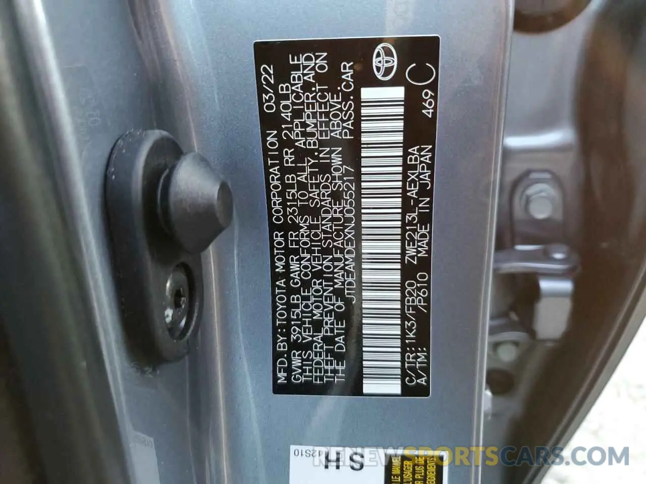 12 Фотография поврежденного автомобиля JTDEAMDEXNJ055217 TOYOTA COROLLA 2022