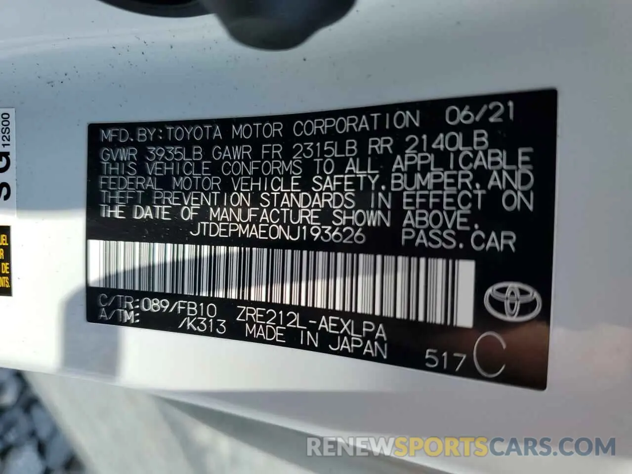 12 Photograph of a damaged car JTDEPMAE0NJ193626 TOYOTA COROLLA 2022