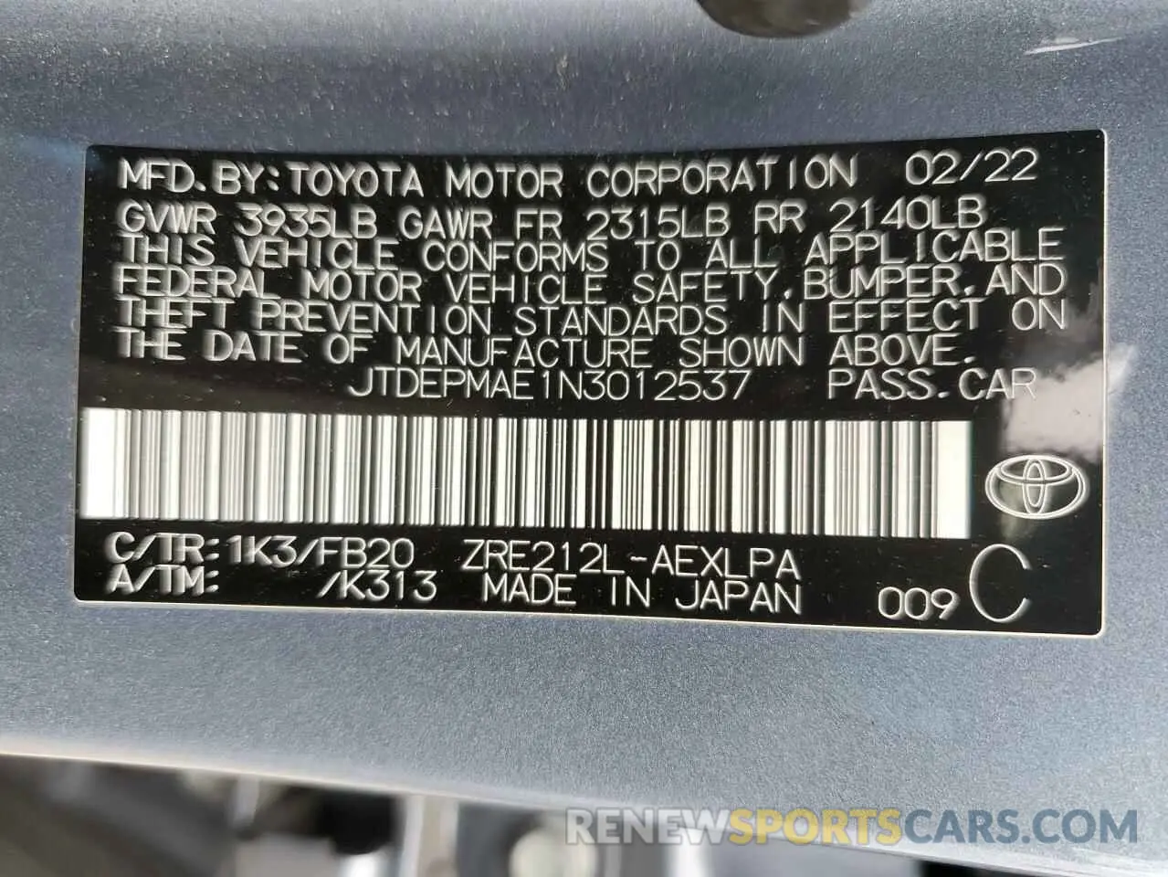 13 Фотография поврежденного автомобиля JTDEPMAE1N3012537 TOYOTA COROLLA 2022