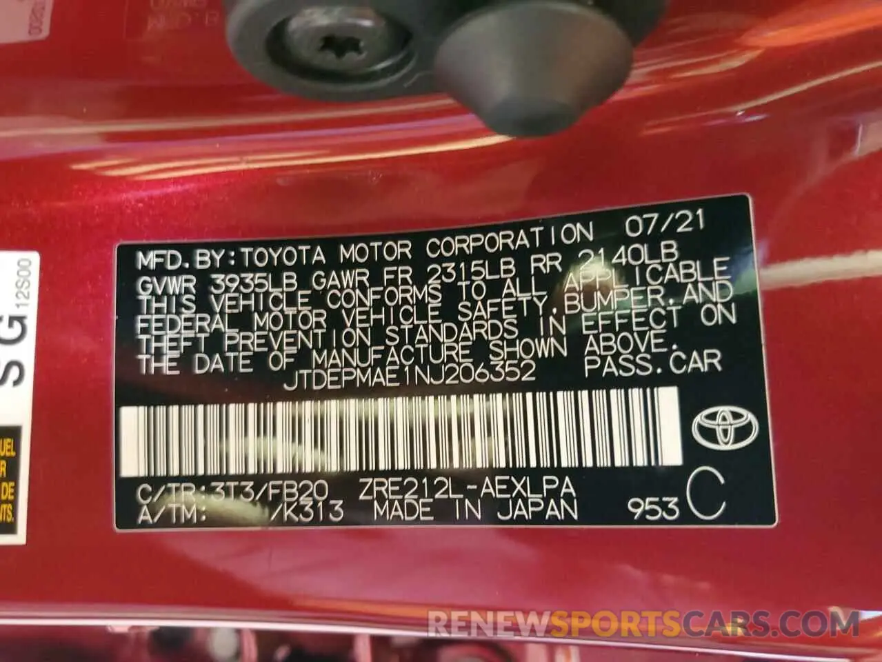12 Photograph of a damaged car JTDEPMAE1NJ206352 TOYOTA COROLLA 2022