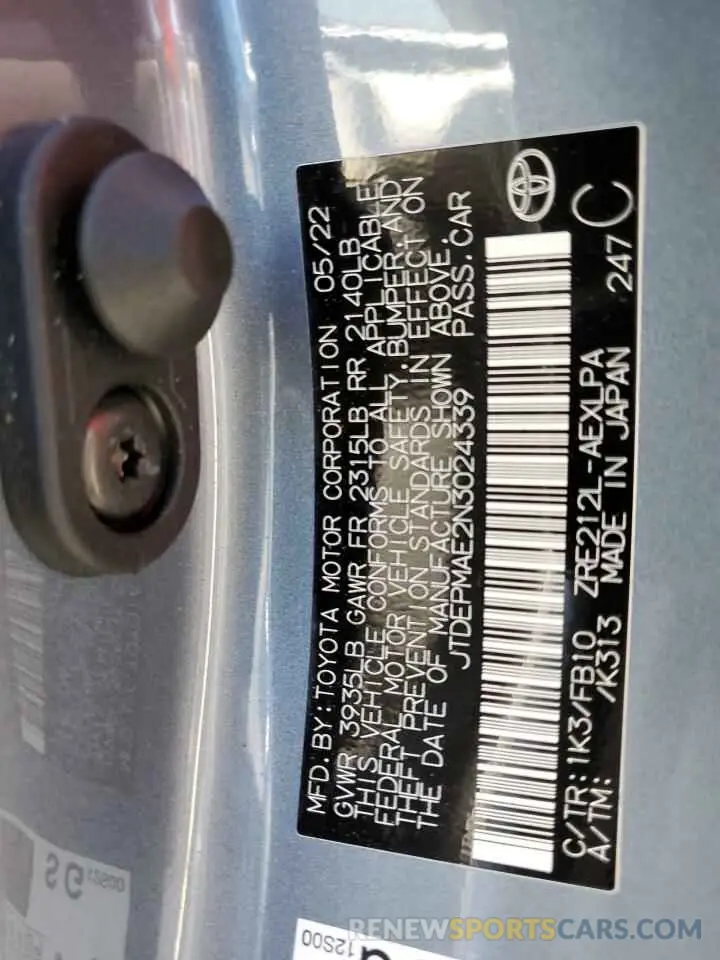 13 Фотография поврежденного автомобиля JTDEPMAE2N3024339 TOYOTA COROLLA 2022
