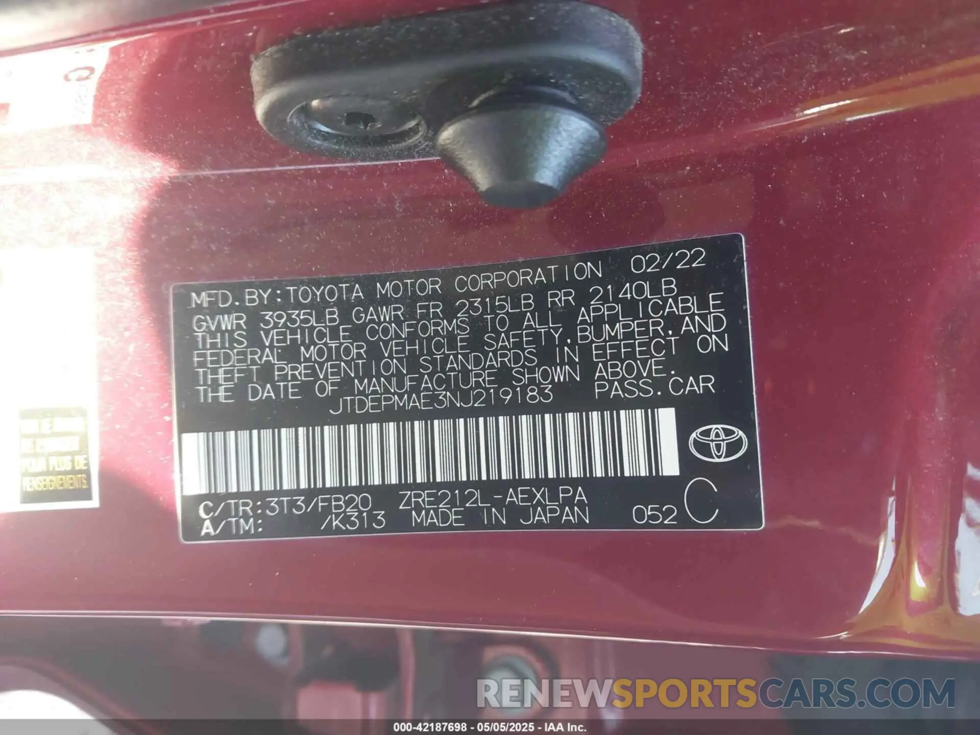 9 Фотография поврежденного автомобиля JTDEPMAE3NJ219183 TOYOTA COROLLA 2022