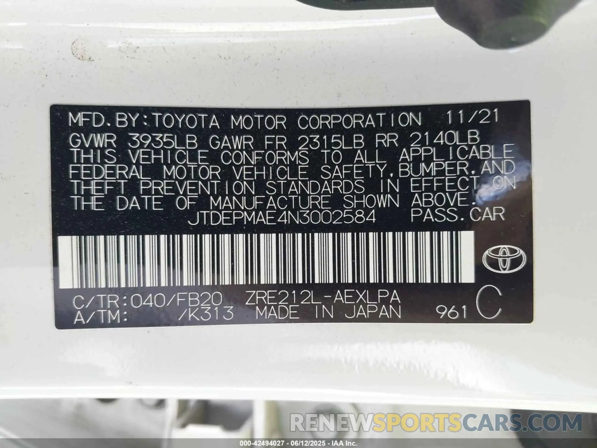 9 Фотография поврежденного автомобиля JTDEPMAE4N3002584 TOYOTA COROLLA 2022