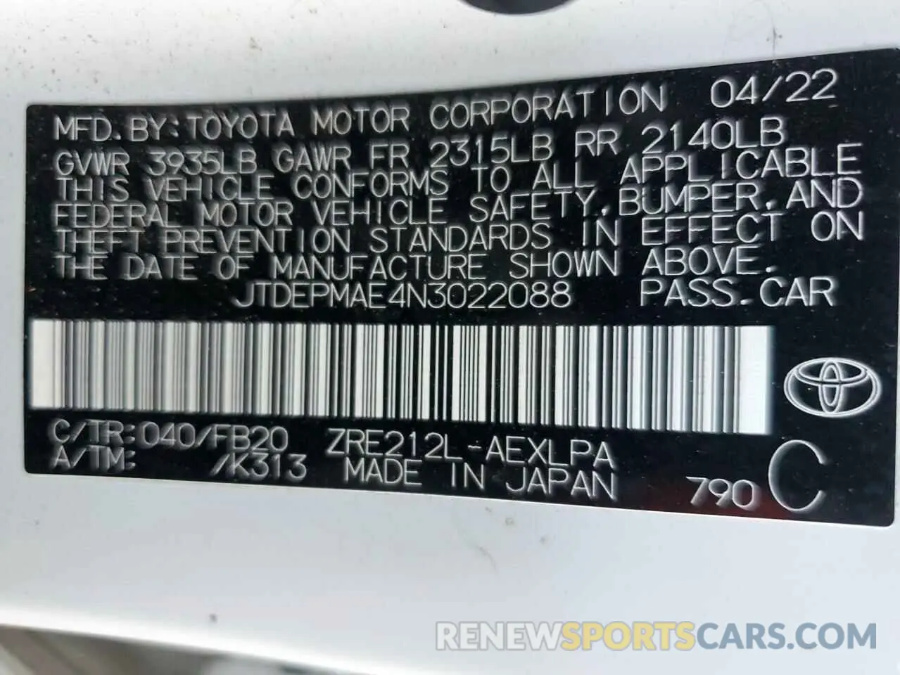 12 Фотография поврежденного автомобиля JTDEPMAE4N3022088 TOYOTA COROLLA 2022