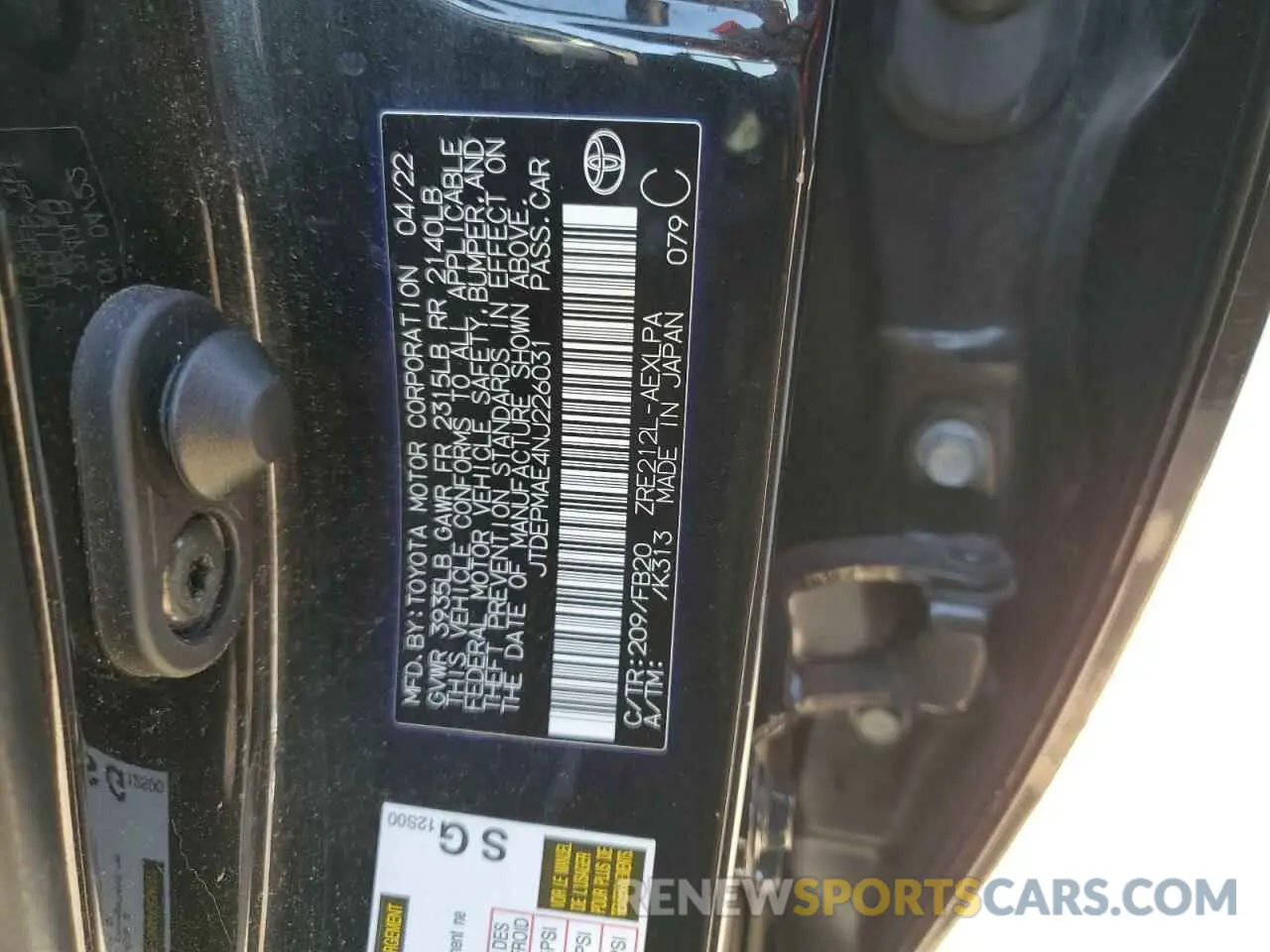 12 Photograph of a damaged car JTDEPMAE4NJ226031 TOYOTA COROLLA 2022