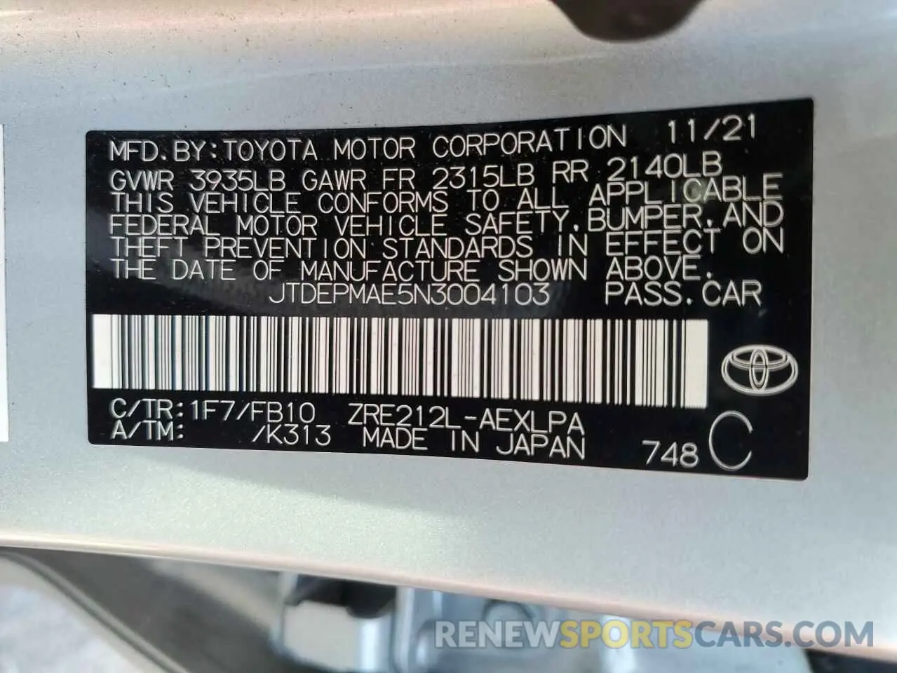 12 Фотография поврежденного автомобиля JTDEPMAE5N3004103 TOYOTA COROLLA 2022