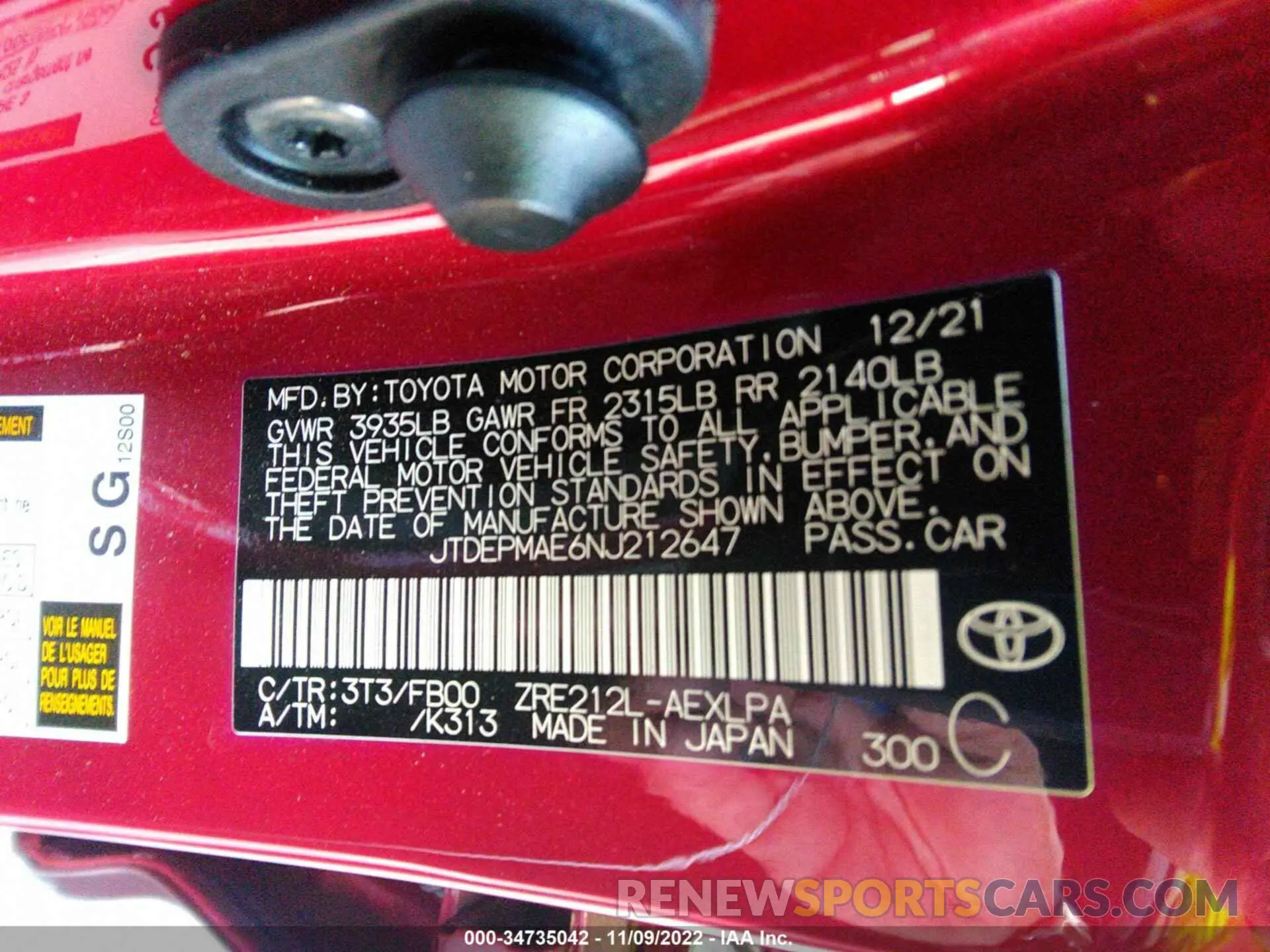 9 Фотография поврежденного автомобиля JTDEPMAE6NJ212647 TOYOTA COROLLA 2022