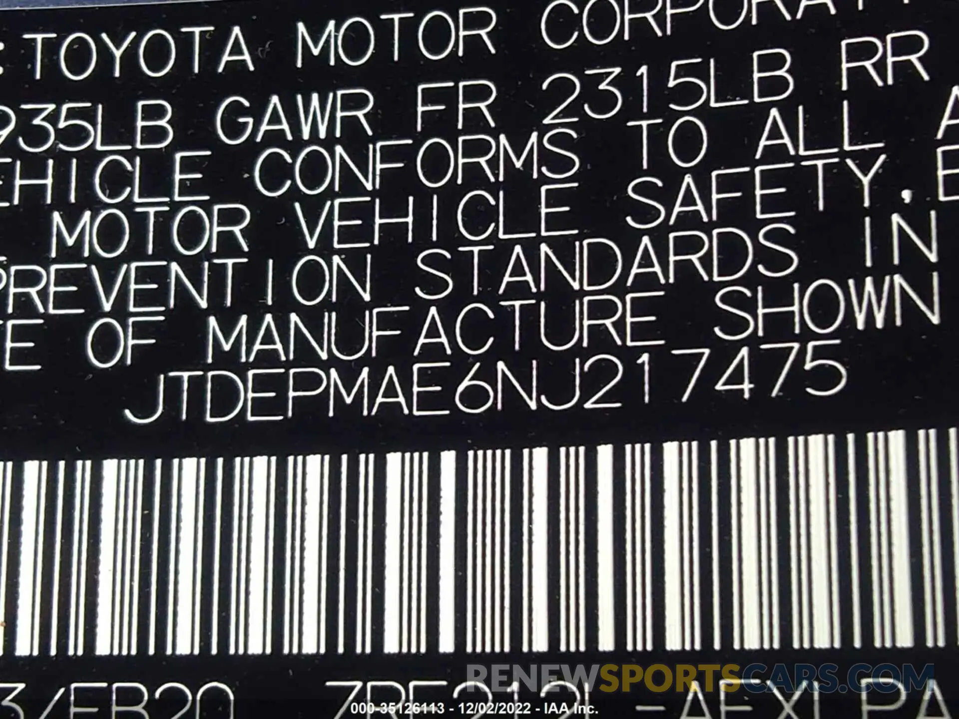 9 Photograph of a damaged car JTDEPMAE6NJ217475 TOYOTA COROLLA 2022