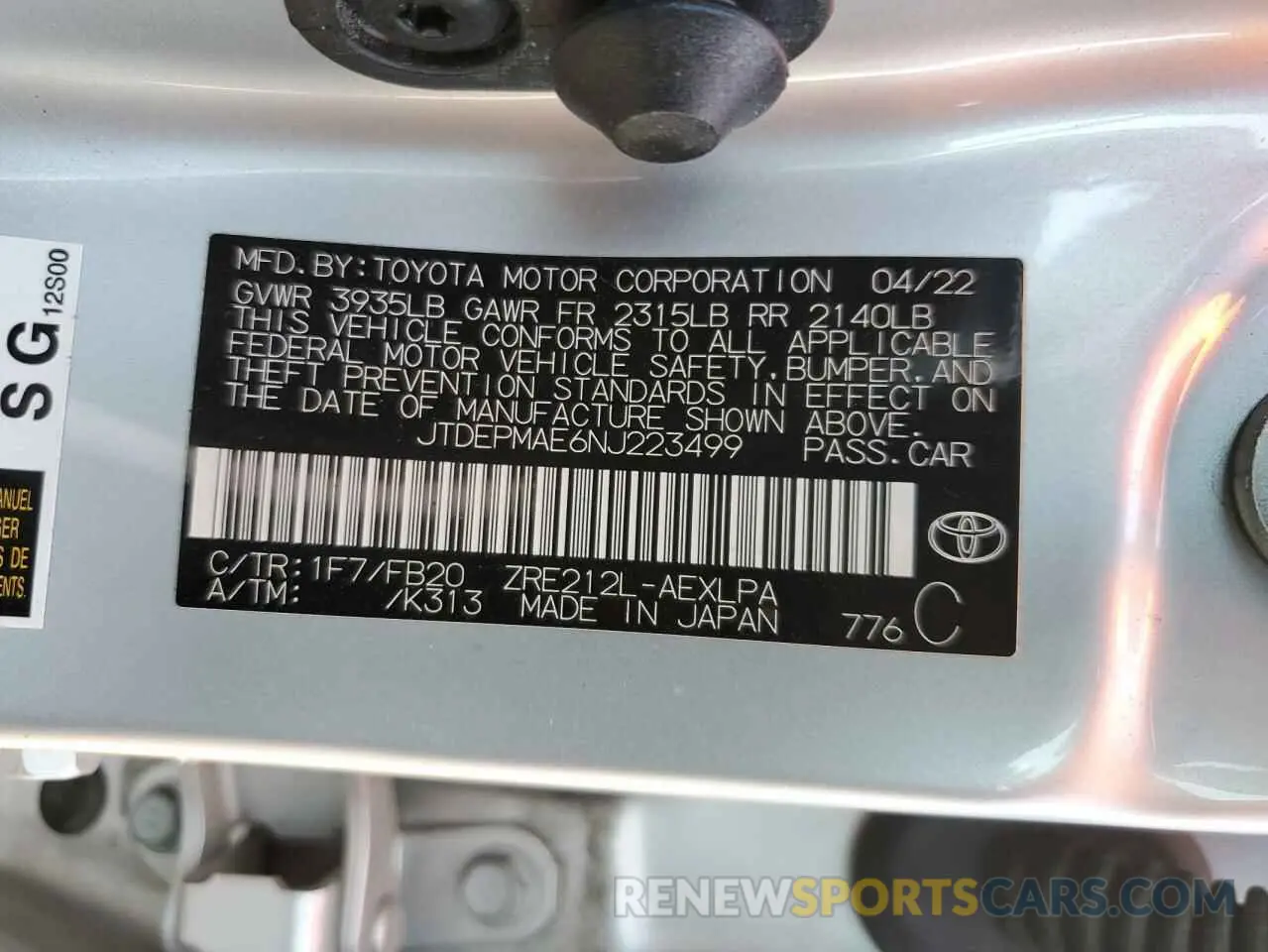 13 Photograph of a damaged car JTDEPMAE6NJ223499 TOYOTA COROLLA 2022