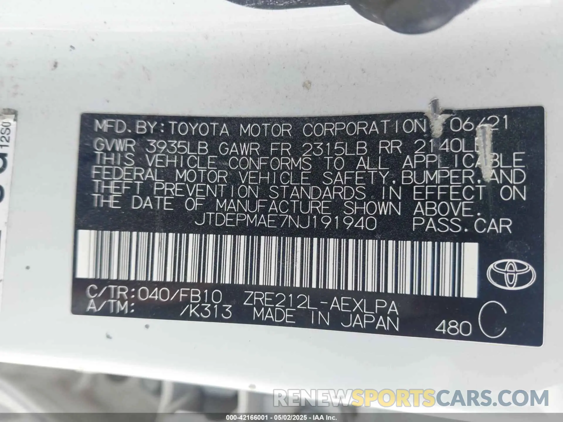 9 Photograph of a damaged car JTDEPMAE7NJ191940 TOYOTA COROLLA 2022