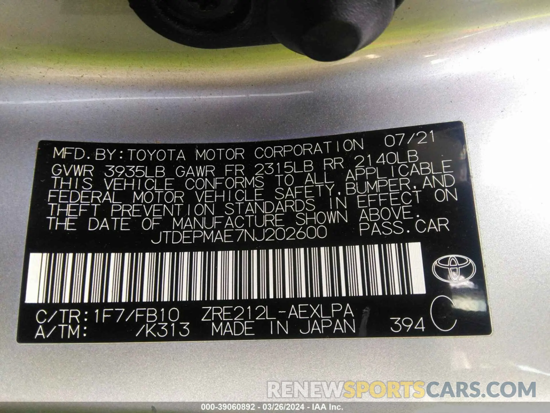 9 Photograph of a damaged car JTDEPMAE7NJ202600 TOYOTA COROLLA 2022
