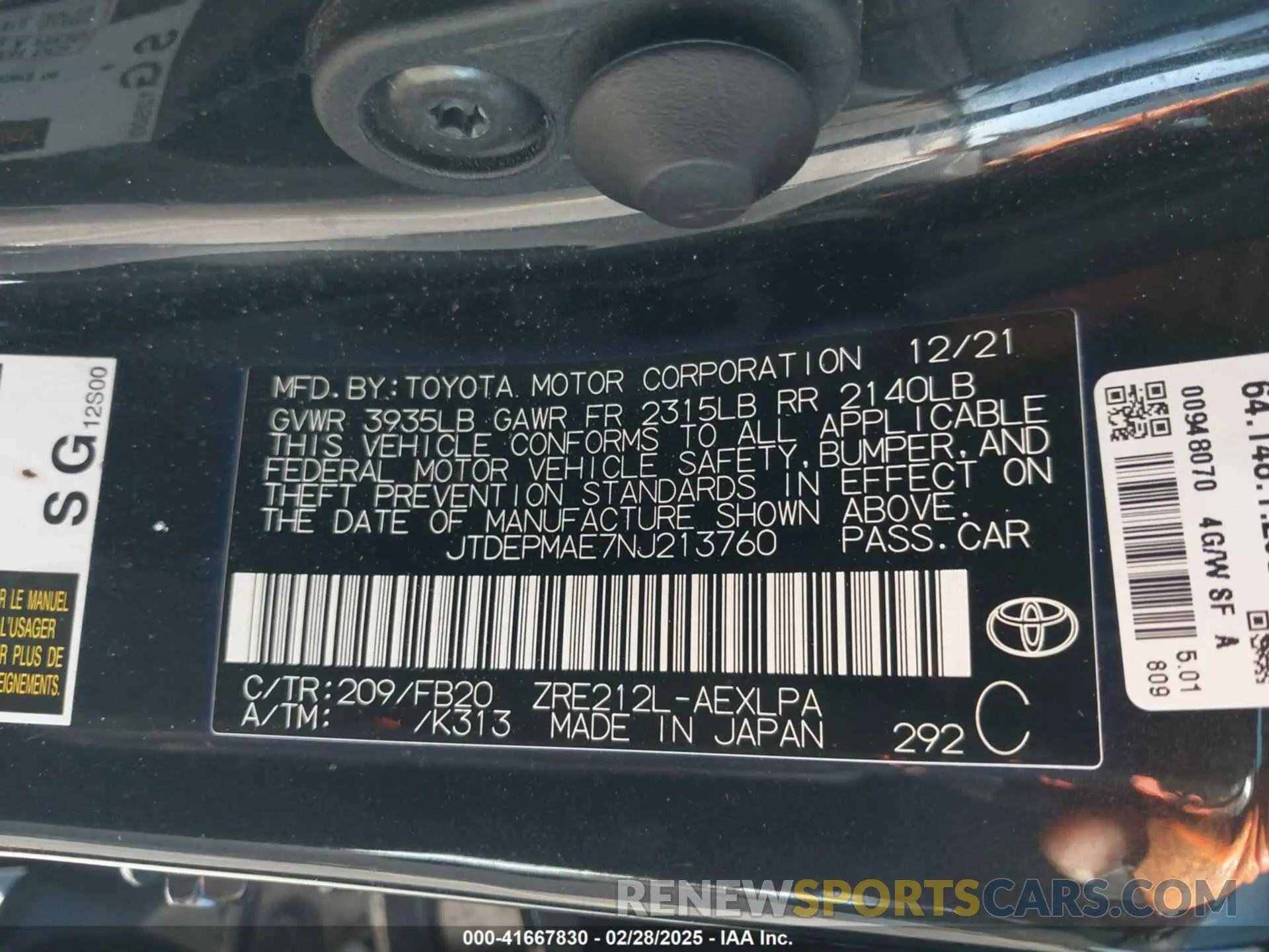 9 Фотография поврежденного автомобиля JTDEPMAE7NJ213760 TOYOTA COROLLA 2022