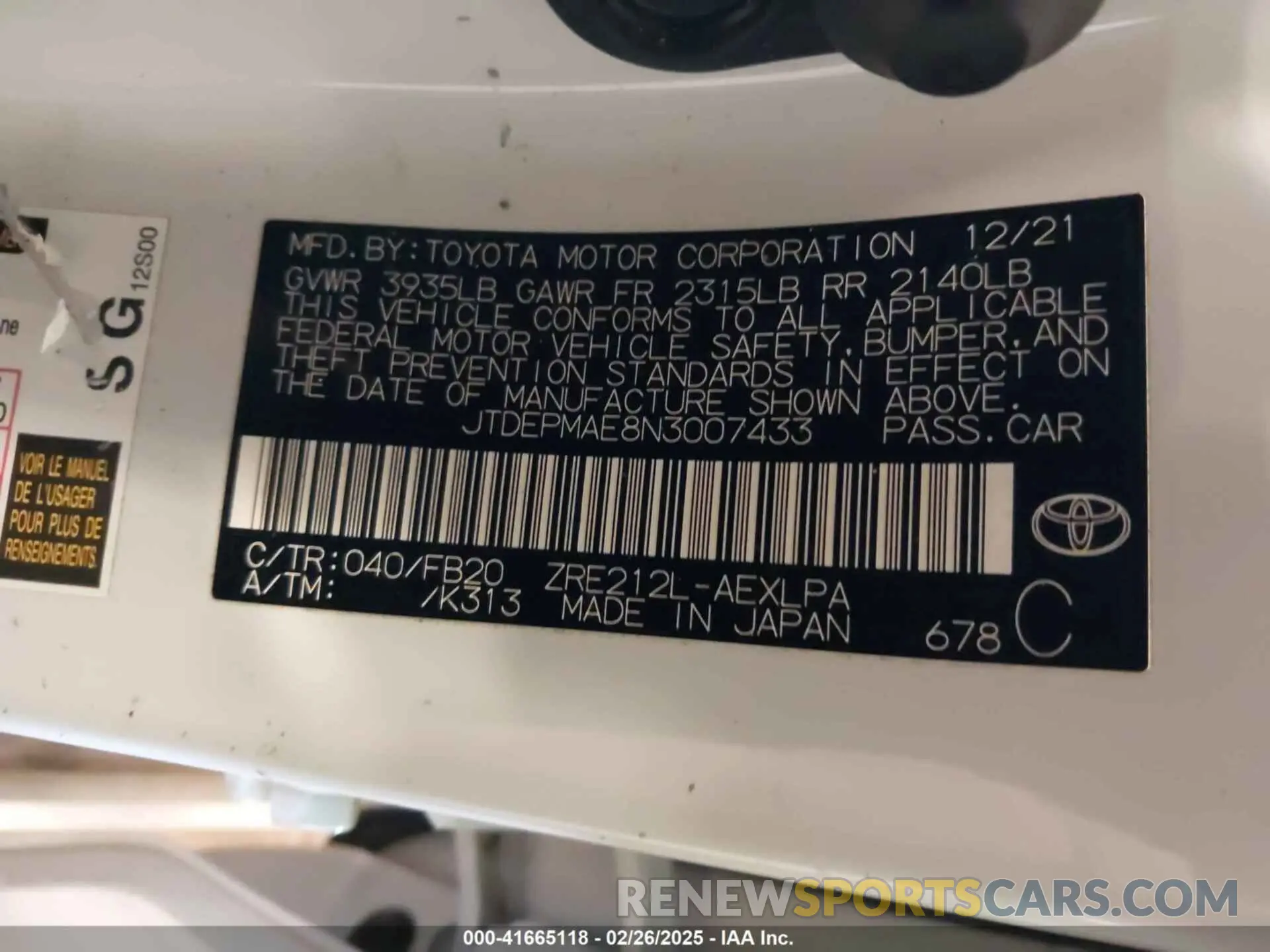 9 Фотография поврежденного автомобиля JTDEPMAE8N3007433 TOYOTA COROLLA 2022