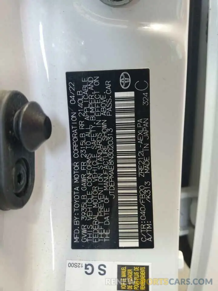 12 Фотография поврежденного автомобиля JTDEPMAE8N3020313 TOYOTA COROLLA 2022