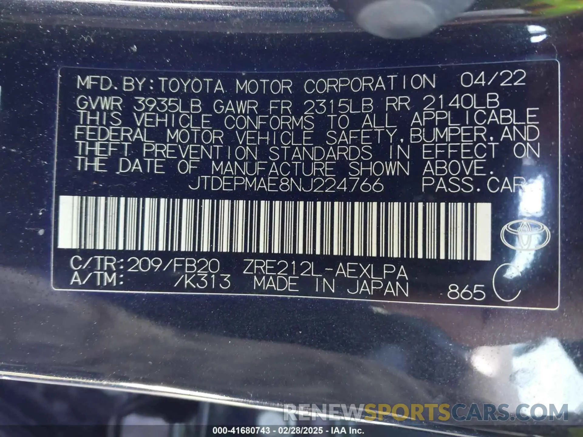 9 Photograph of a damaged car JTDEPMAE8NJ224766 TOYOTA COROLLA 2022