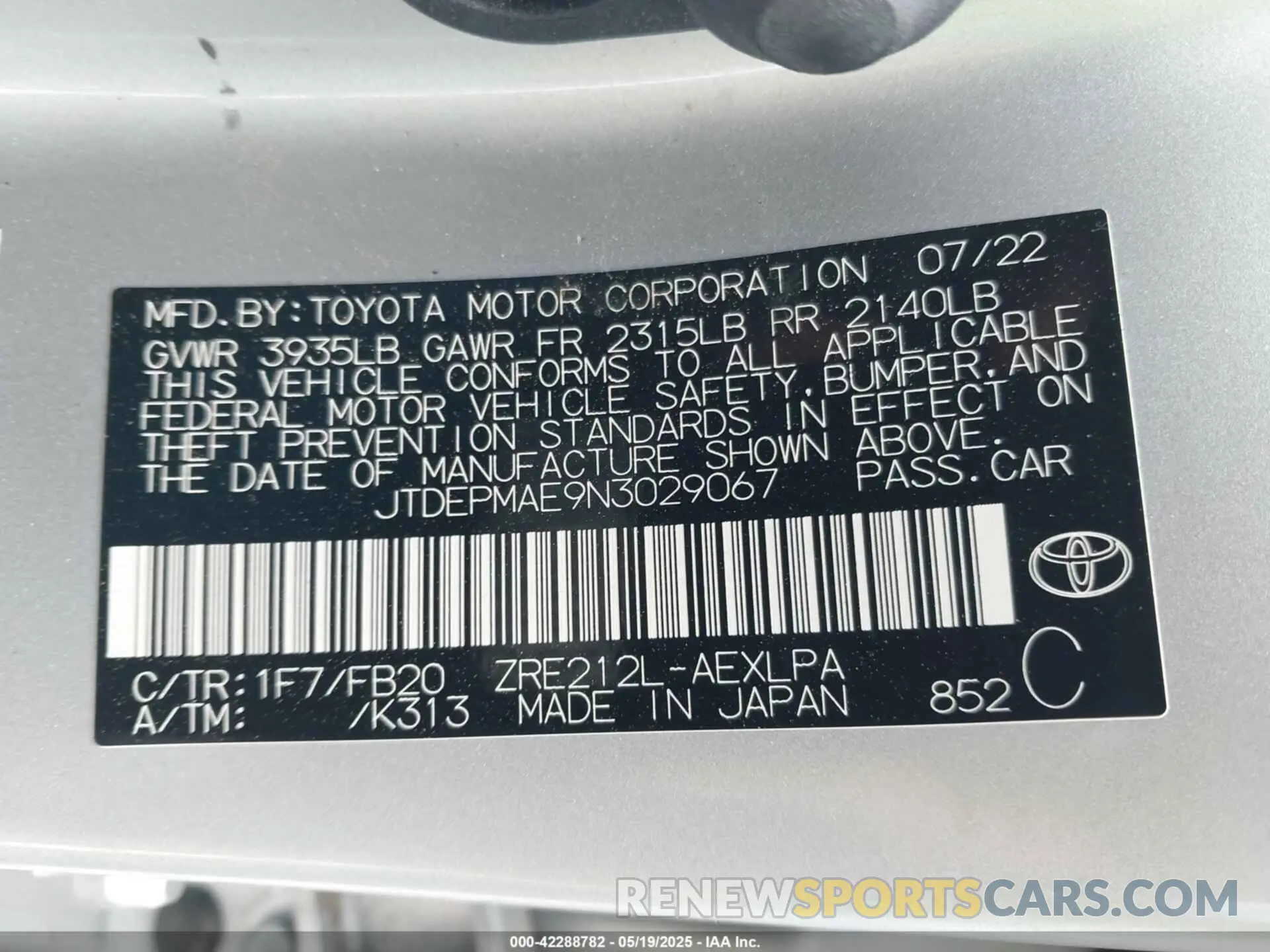 9 Фотография поврежденного автомобиля JTDEPMAE9N3029067 TOYOTA COROLLA 2022