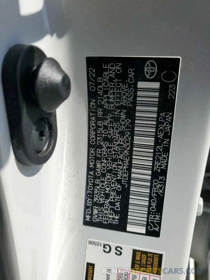 13 Фотография поврежденного автомобиля JTDEPMAE9N3029179 TOYOTA COROLLA 2022