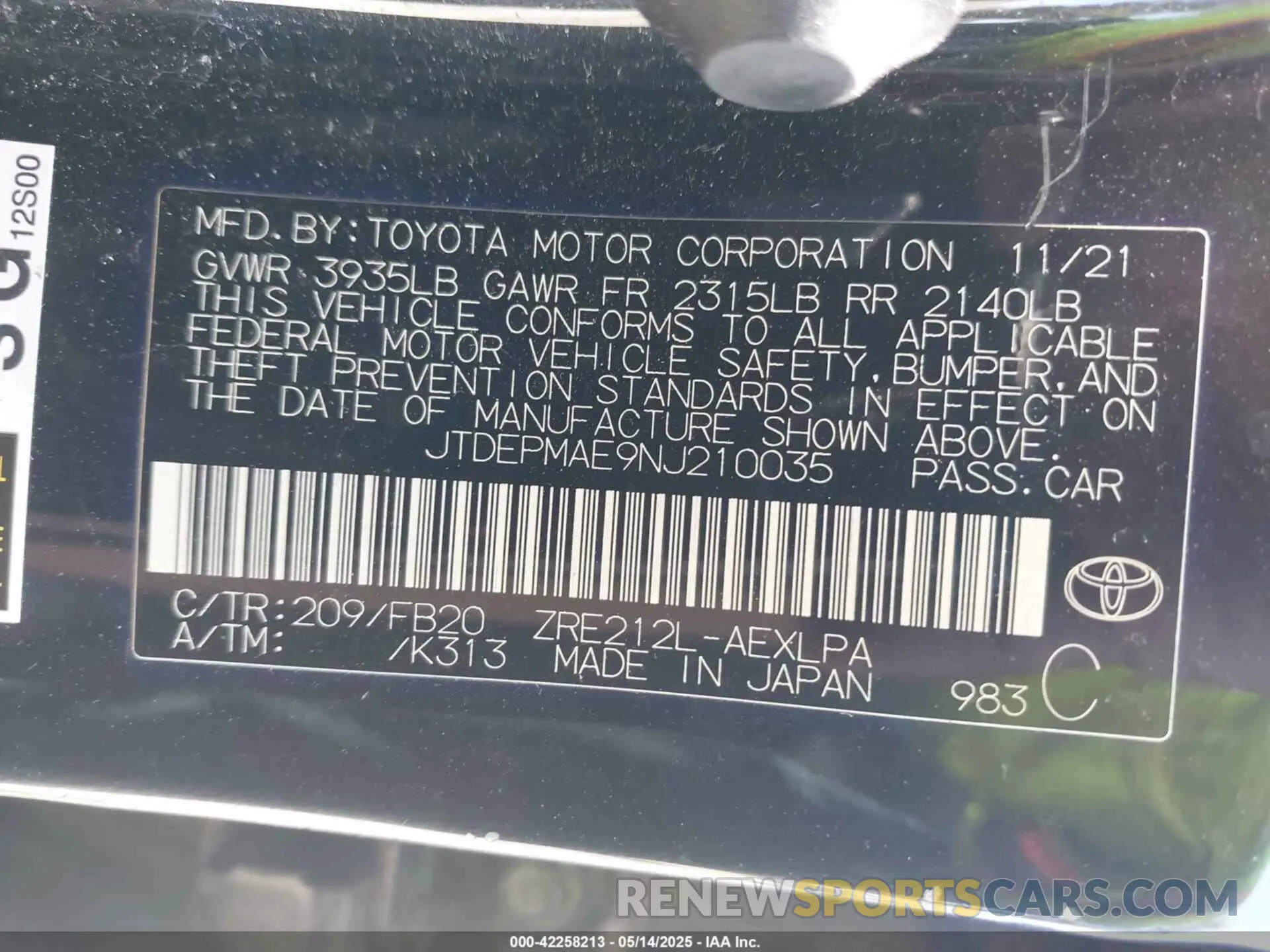 9 Photograph of a damaged car JTDEPMAE9NJ210035 TOYOTA COROLLA 2022