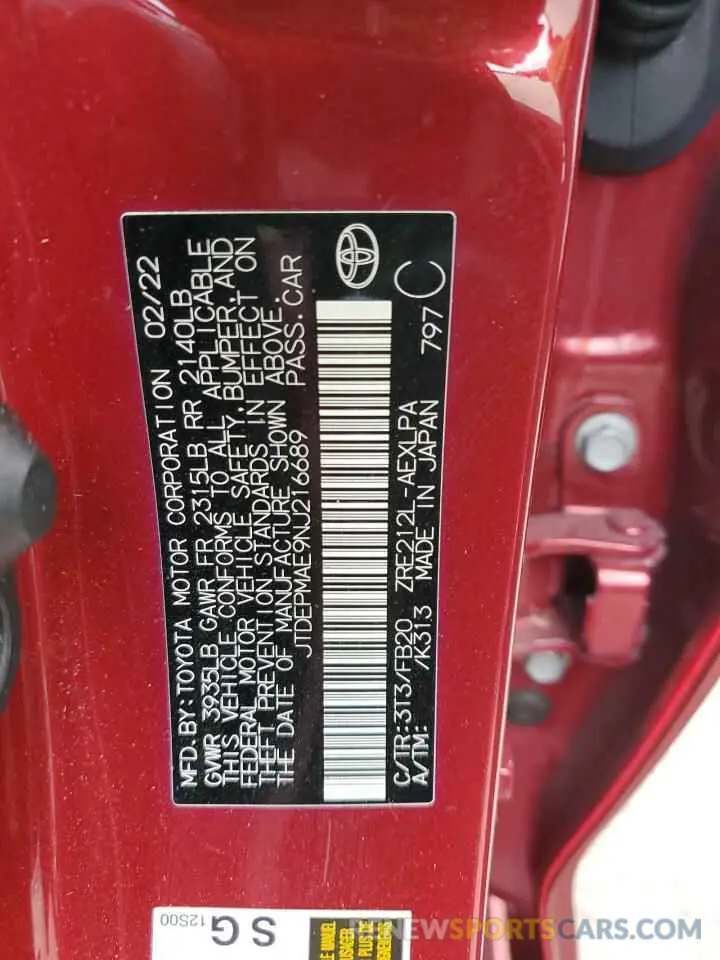 13 Фотография поврежденного автомобиля JTDEPMAE9NJ216689 TOYOTA COROLLA 2022