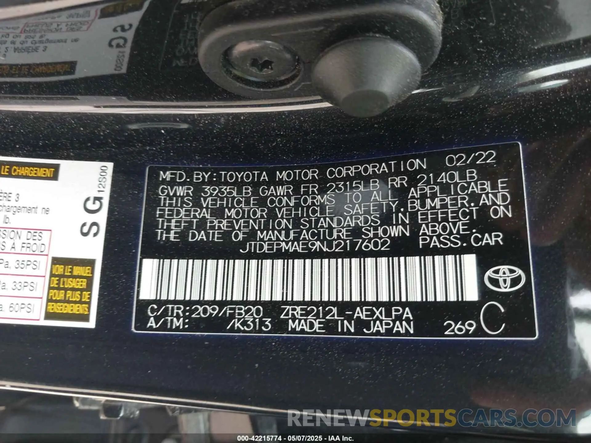 9 Photograph of a damaged car JTDEPMAE9NJ217602 TOYOTA COROLLA 2022