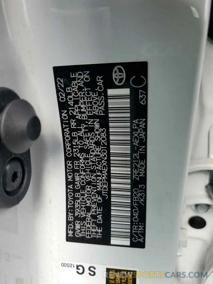 12 Фотография поврежденного автомобиля JTDEPMAEXN3012083 TOYOTA COROLLA 2022