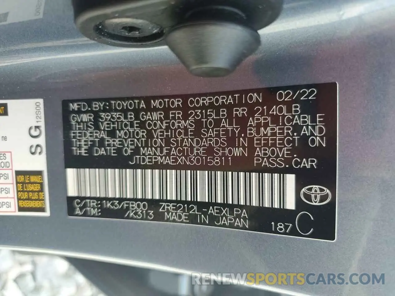 13 Фотография поврежденного автомобиля JTDEPMAEXN3015811 TOYOTA COROLLA 2022