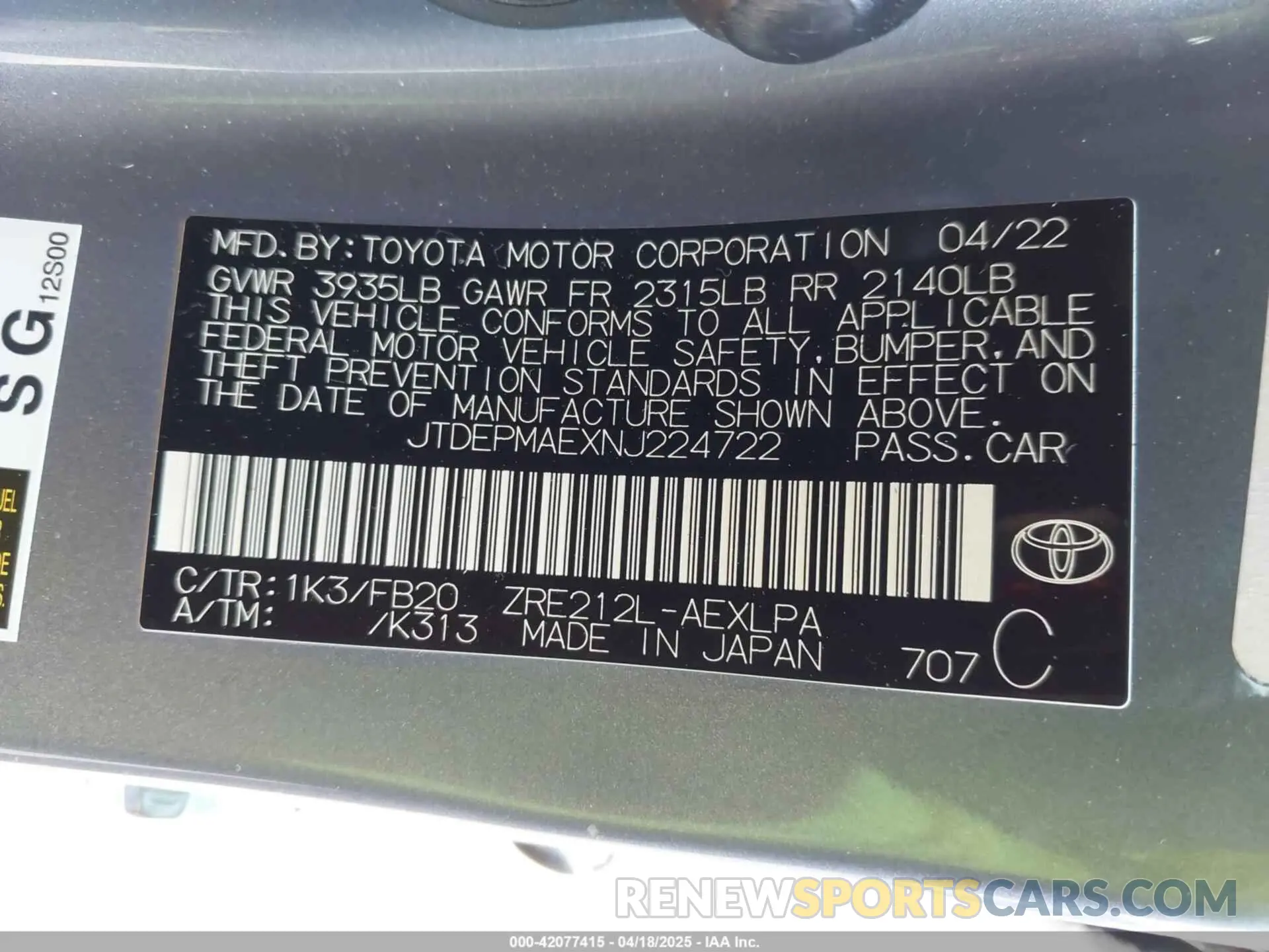 9 Photograph of a damaged car JTDEPMAEXNJ224722 TOYOTA COROLLA 2022