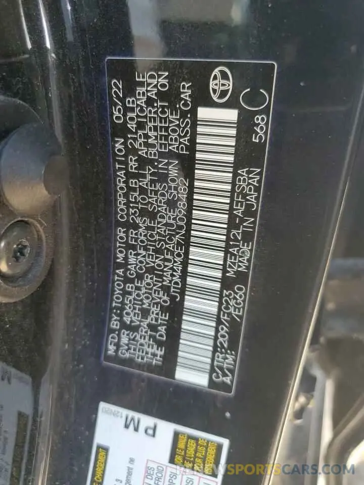 12 Фотография поврежденного автомобиля JTDM4MCE7NJ098482 TOYOTA COROLLA 2022