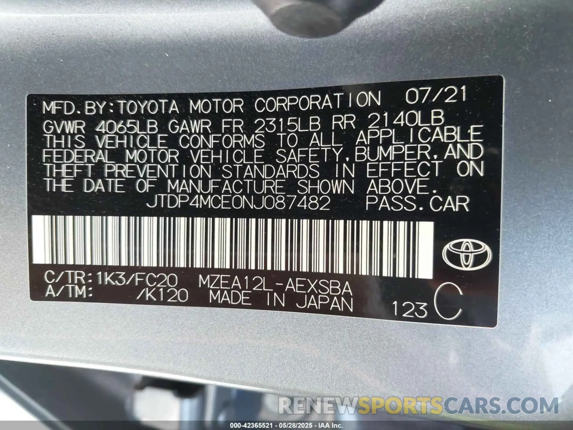 9 Photograph of a damaged car JTDP4MCE0NJ087482 TOYOTA COROLLA 2022