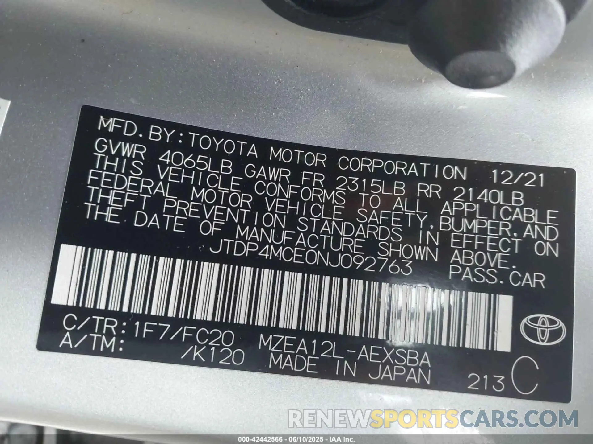 9 Фотография поврежденного автомобиля JTDP4MCE0NJ092763 TOYOTA COROLLA 2022