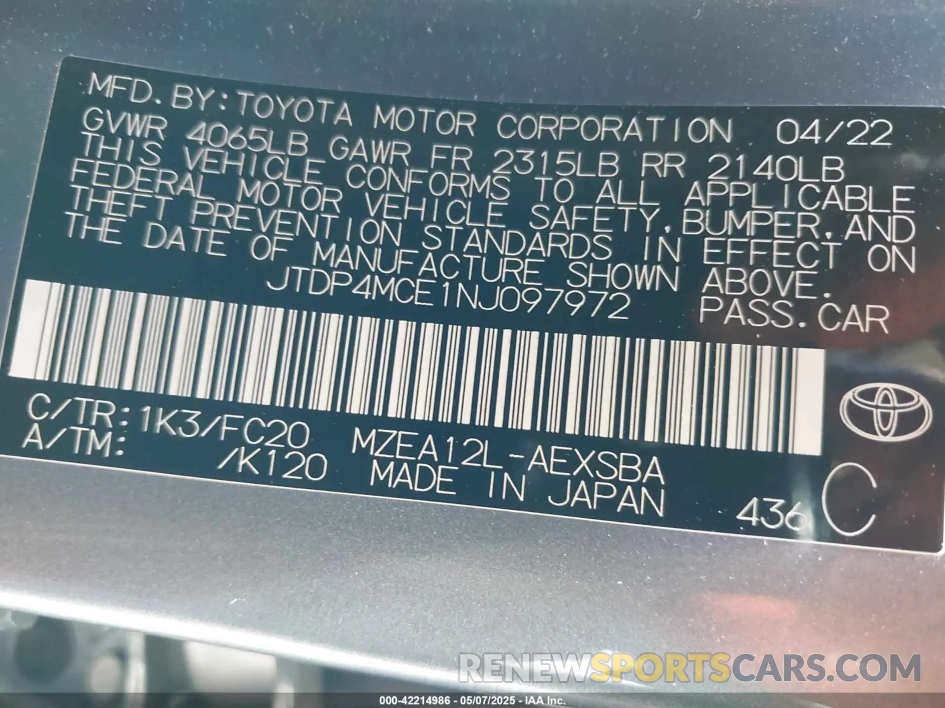 9 Photograph of a damaged car JTDP4MCE1NJ097972 TOYOTA COROLLA 2022