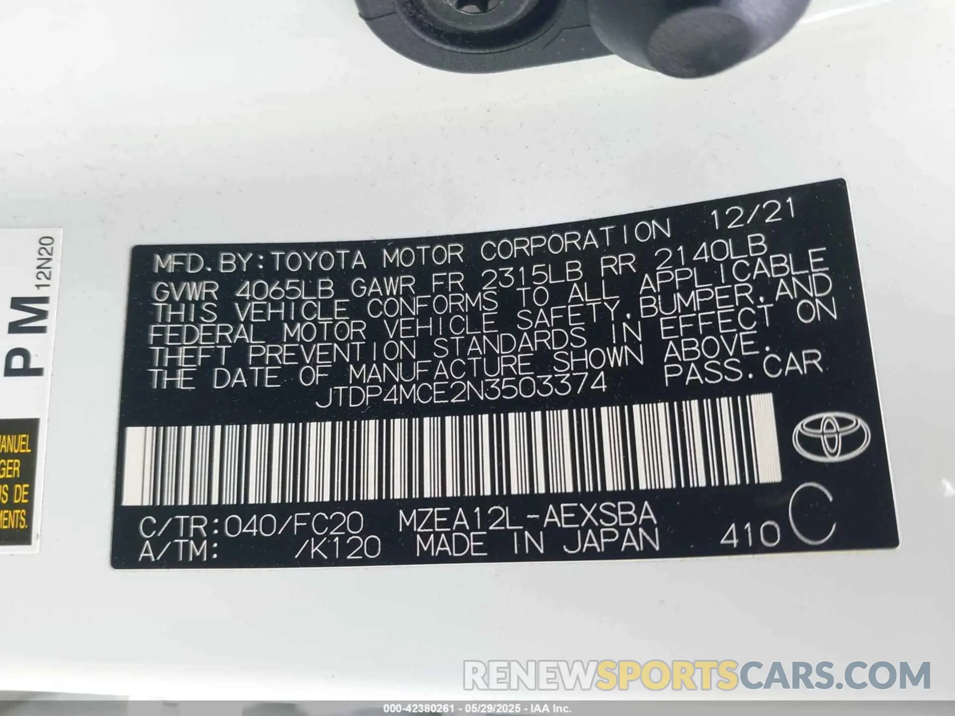 9 Photograph of a damaged car JTDP4MCE2N3503374 TOYOTA COROLLA 2022