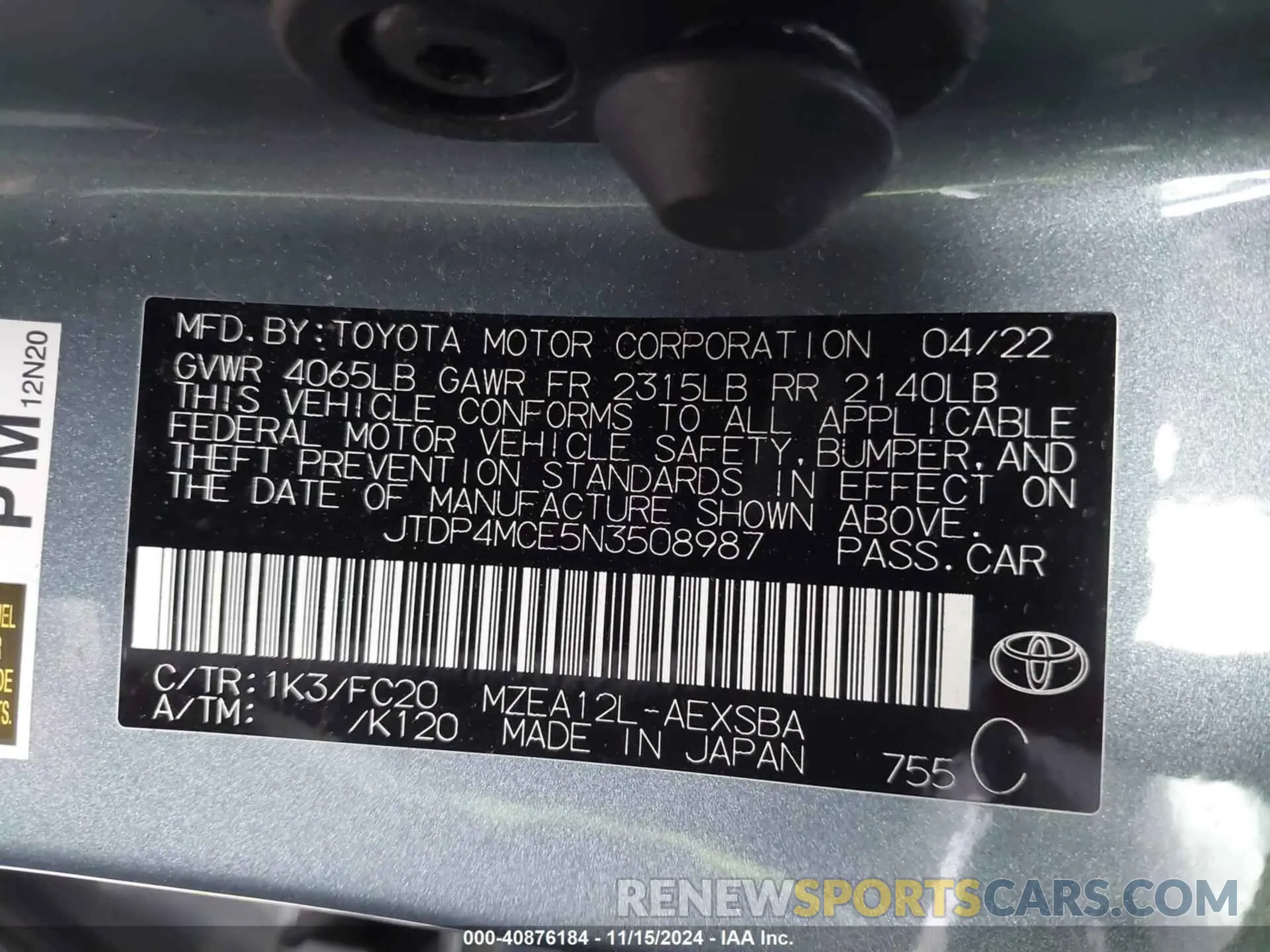 9 Photograph of a damaged car JTDP4MCE5N3508987 TOYOTA COROLLA 2022