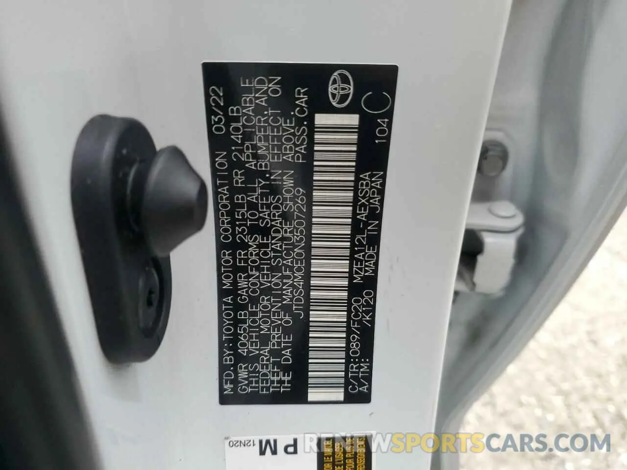 13 Photograph of a damaged car JTDS4MCE0N3507269 TOYOTA COROLLA 2022
