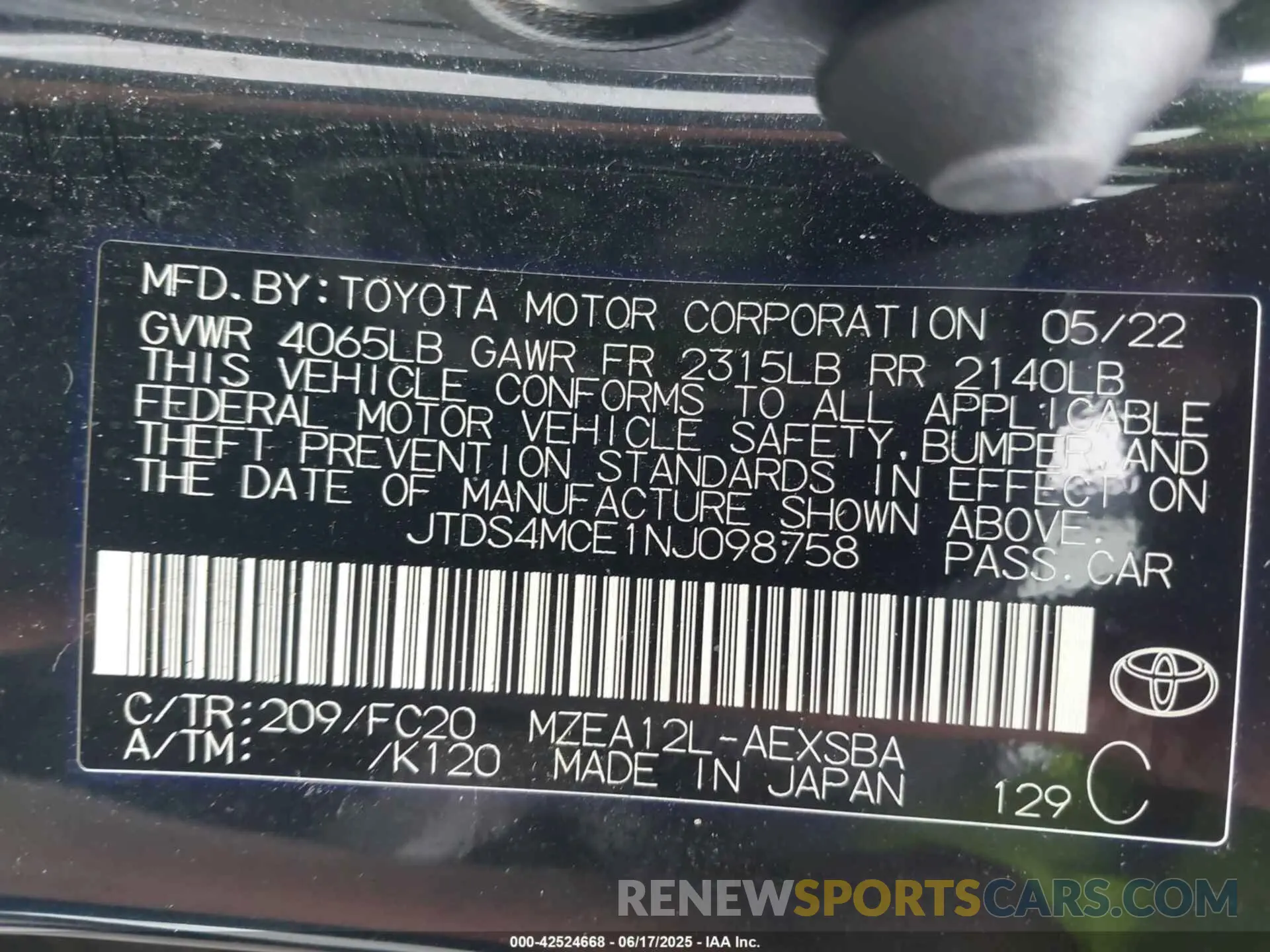 9 Фотография поврежденного автомобиля JTDS4MCE1NJ098758 TOYOTA COROLLA 2022
