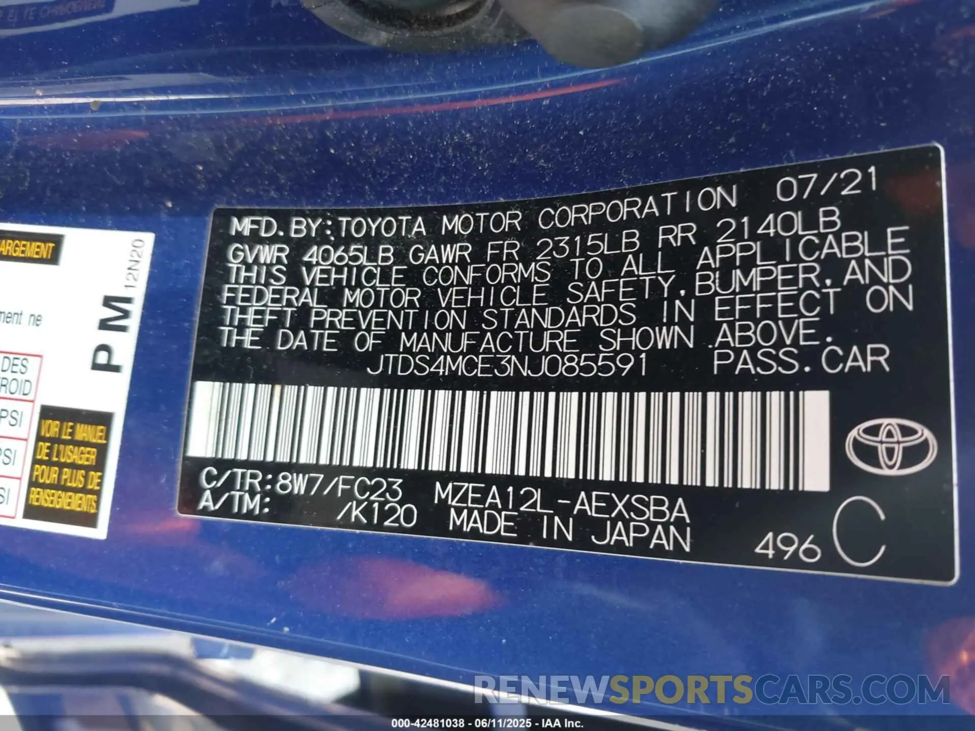 9 Photograph of a damaged car JTDS4MCE3NJ085591 TOYOTA COROLLA 2022