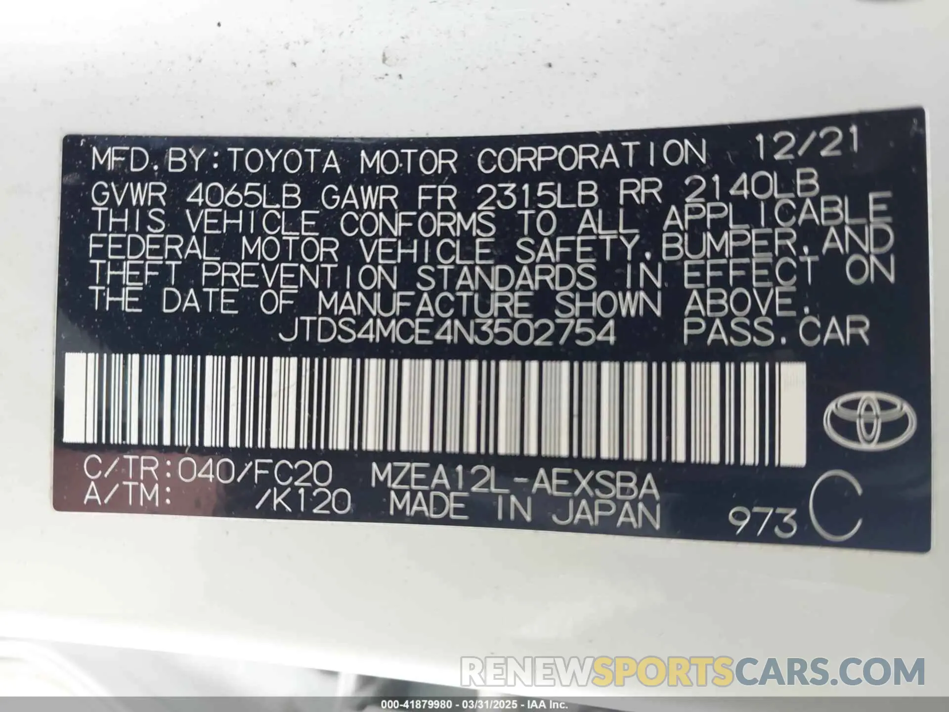 9 Фотография поврежденного автомобиля JTDS4MCE4N3502754 TOYOTA COROLLA 2022