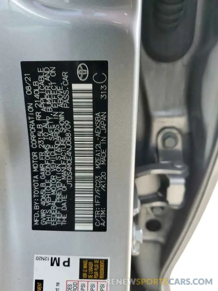12 Photograph of a damaged car JTDS4MCE4NJ088709 TOYOTA COROLLA 2022